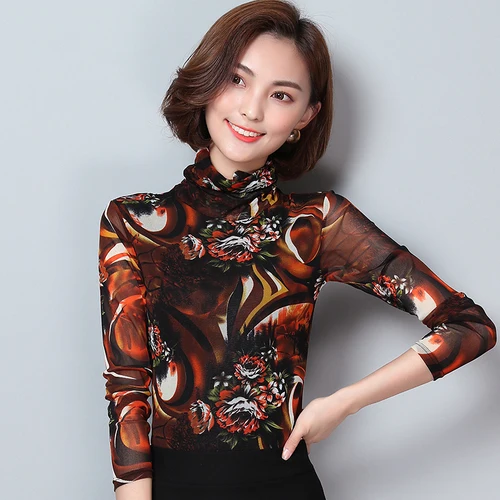 2020 Autumn New Fashion Beautiful Big Flower High Collar Large Size Xxxl Designs Women Simple Sexy Commute Lady Bottoming Shirts |