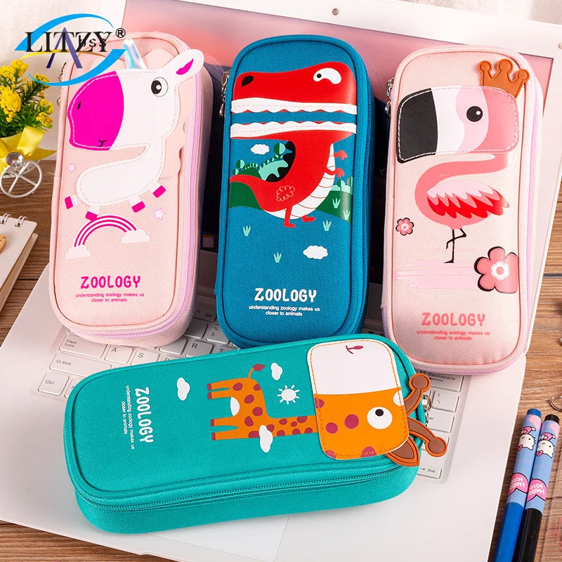 Пенал школьный с милым мультяшным дизайном большая емкость единорог сумка для