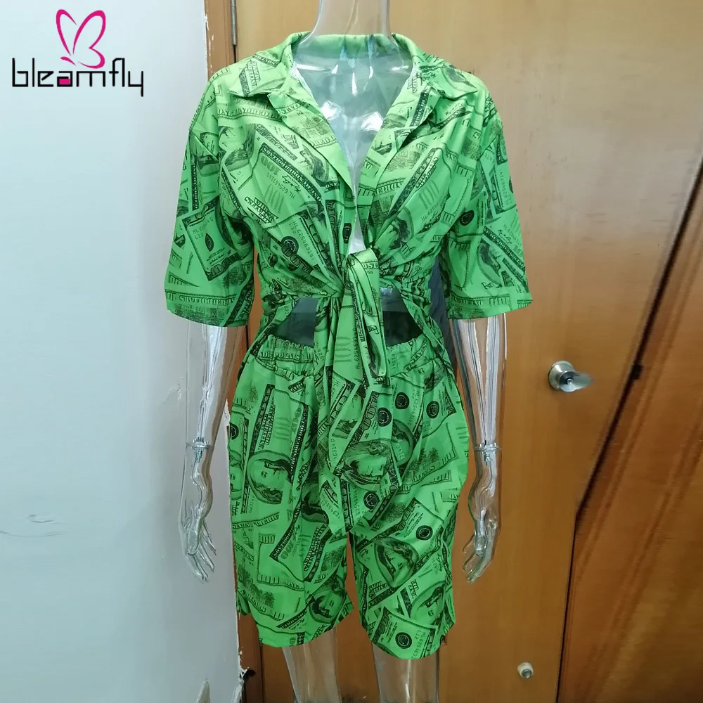 Новинка осени 2019 женские блузки с принтом доллара рубашки и брюки до колен