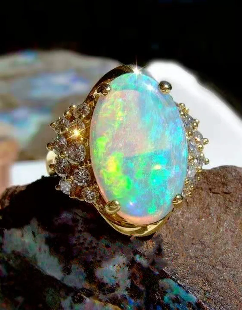 

Milangirl Golden Fashion Oval Opal Color Ring, Fashionable Exquisite Jewelry women rings