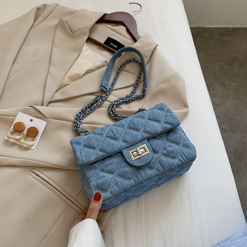 

2021 модная сумка на плечо с цепочкой, женская джинсовая стеганая сумка, женские роскошные сумки, женские сумки, дизайнерские кошельки и сумоч...