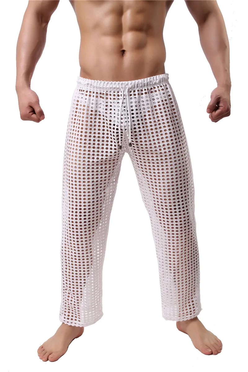 Sexy Men's Mesh Sheer See Through Long Pants Trousers Home Casual Loose Ultra-thin Sleep Bottoms Pajama Mesh Pants Underpants