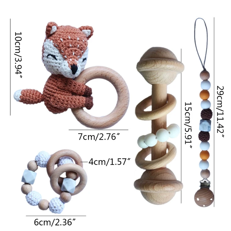

Baby Pacifier Clip Chain Dummy Holder Wooden Teething Bracelet DIY Crochet Animal Teether Infants Rattle Soother Molar Toy Newbo