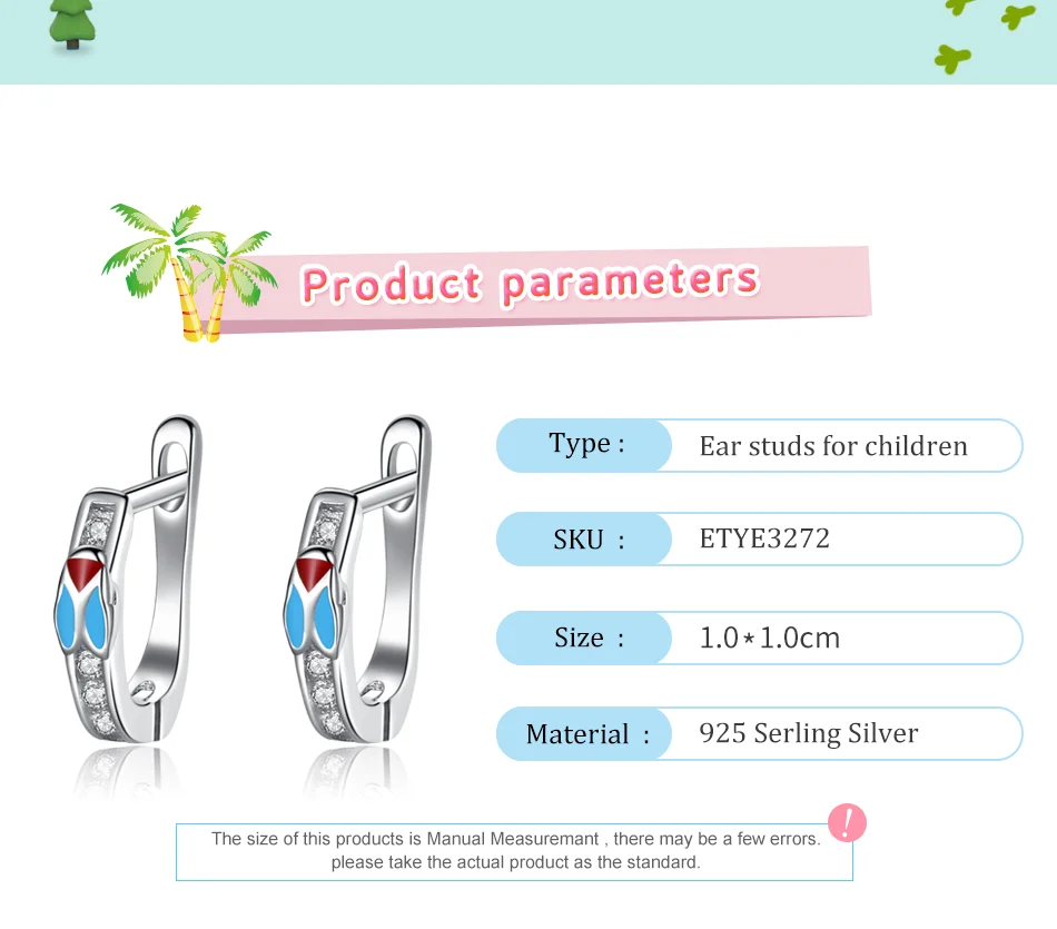 925 Sterling Silver Blue Enamel Zircon Cute Cicada Small Stud Earring For Baby Kids Girls Children Earrings Party Jewelry | Украшения и