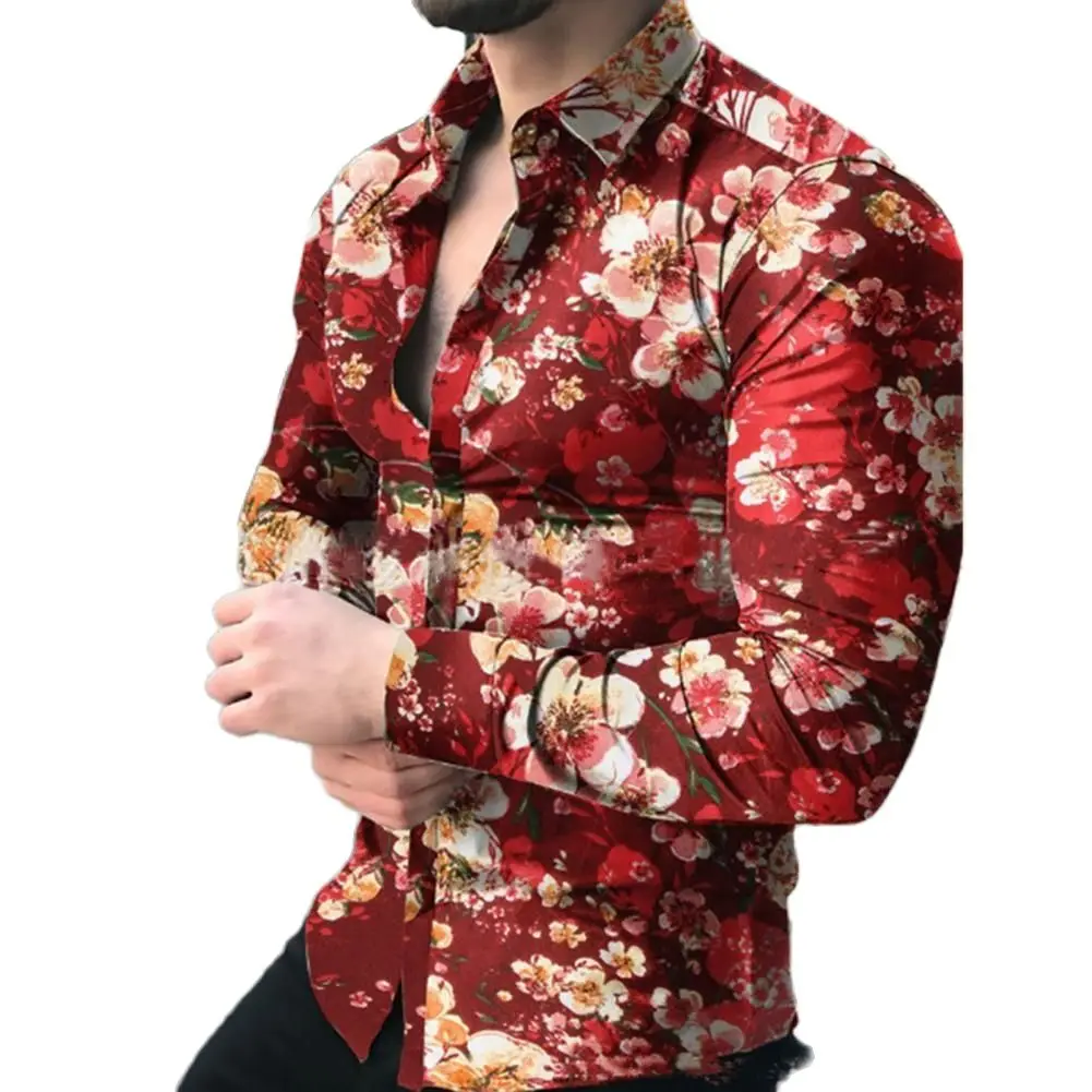 

Мужская мягкая рубашка на пуговицах с цветочным принтом