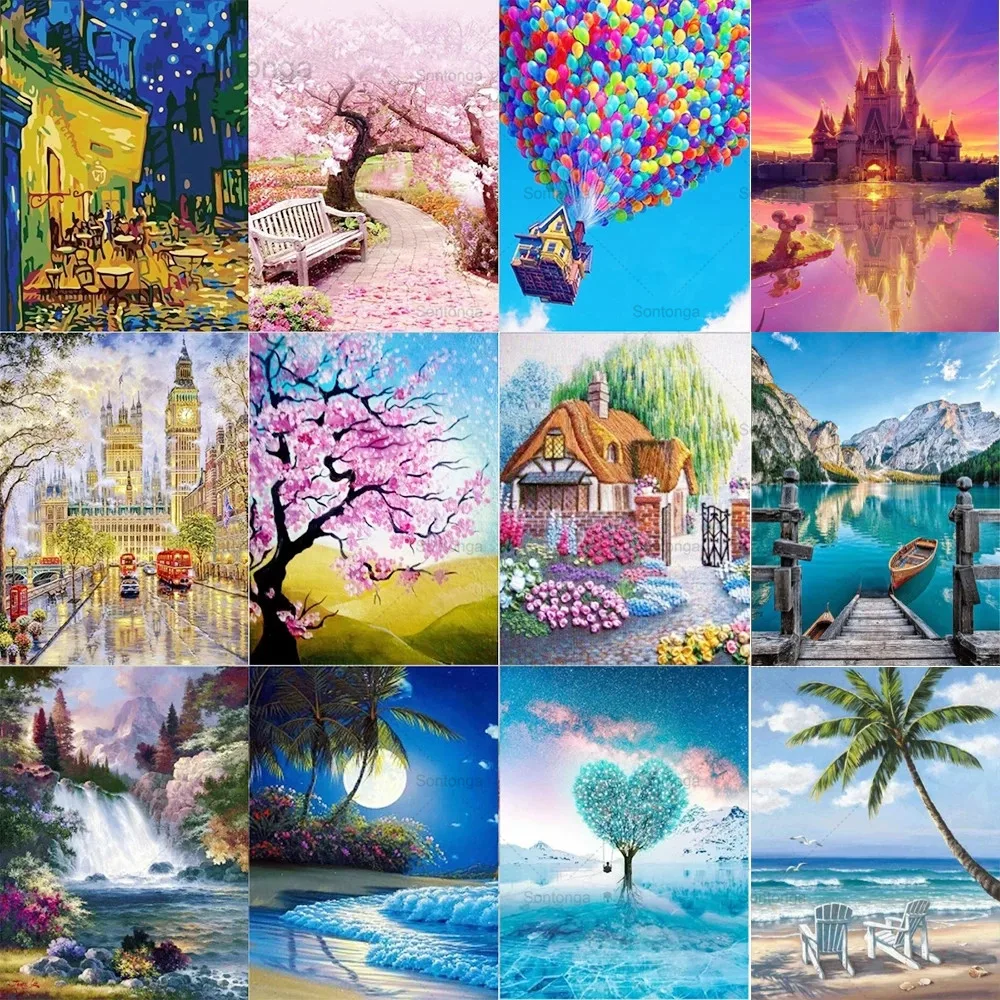 

Sontonga 5D Diy Diamond Painting Landscape Embroidery Cross Stitch Mosaic Home Decoration Sticker Handmade New Year Wall Sticker