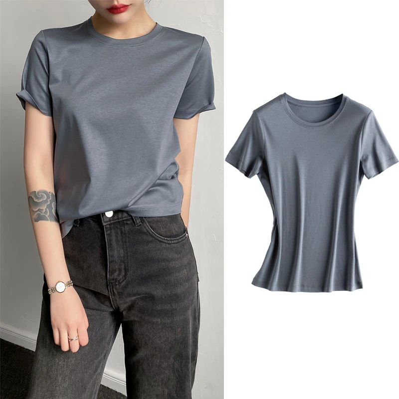 2020 Round Neck Short Sleeve Woman Loose Sumemr Silk Cotton T-shirts | Женская одежда
