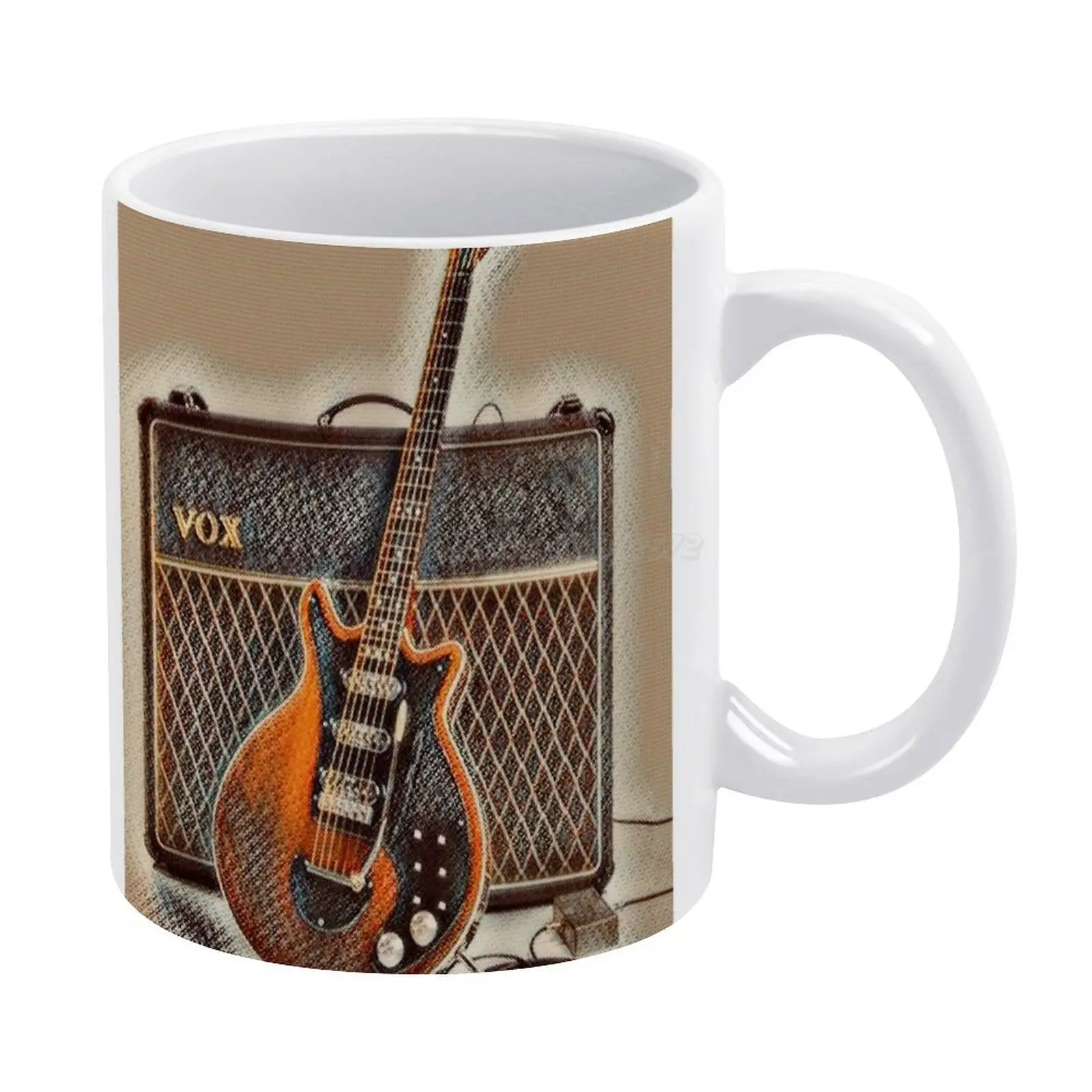 Керамическая белая кружка "Red Special Guitar And Amp White Mug Ceramic Creative May Music Brian Art Wok Water Colour Queen on".