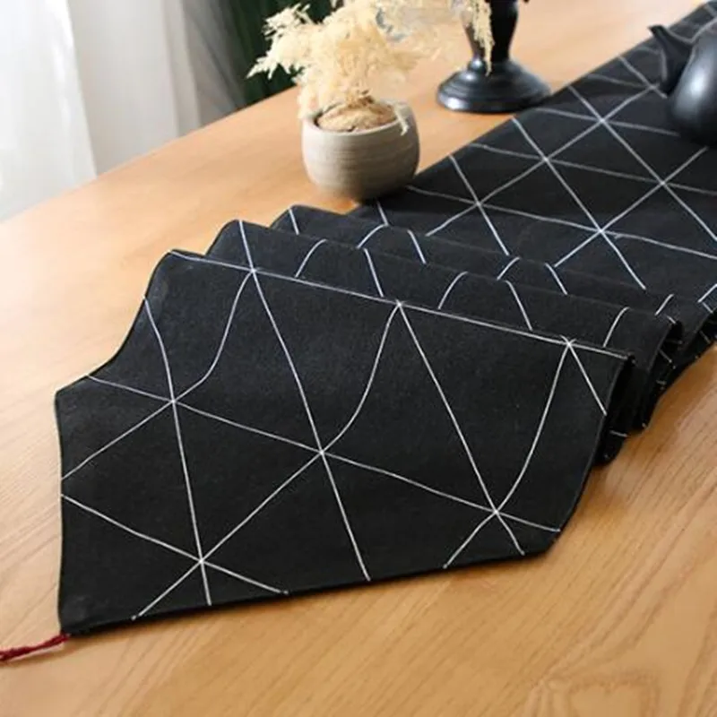 Simple Diamond Pattern Table Runner Black Cotton Modern Geometric Printing Family Banquet Decoration | Дом и сад