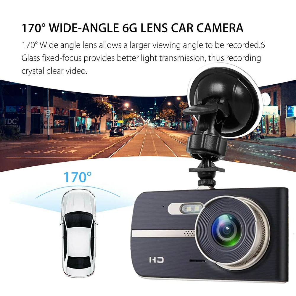 4 ''HD 1080P Автомобильный видеорегистратор с двойным объективом 170 ° передней и