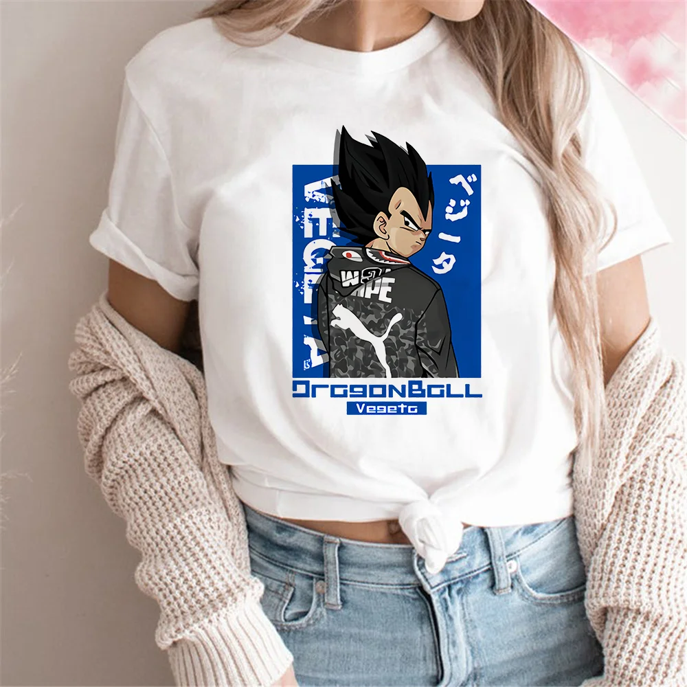 

Cartoon Anime Dragon Ball Women Tshirt Vegeta Tshirts O-Neck Short Sleeve Female Clothes Summer White Tee Tops For Woman