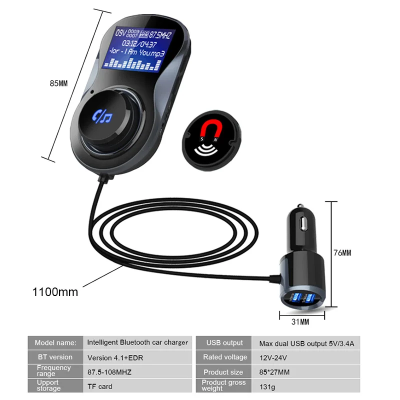 Jilang Bluetooth Hands free FM модулятор стерео Автомобильный MP3 плеер аудио адаптер fm