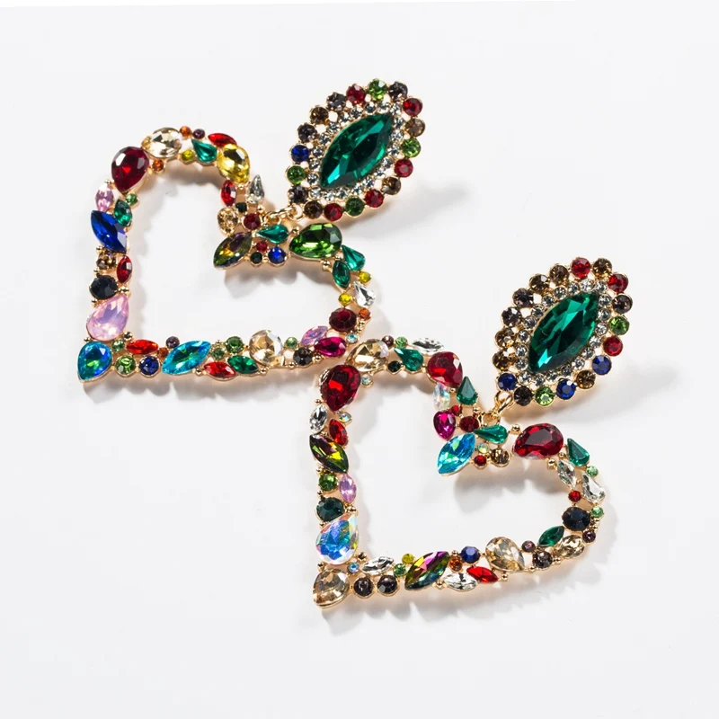 Exaggerated Colorful Rhinestone Crystal Heart Drop Dangle Earring Oorbellen Women Girl Statement Studs Earrings Jewelry SPE402 | Украшения