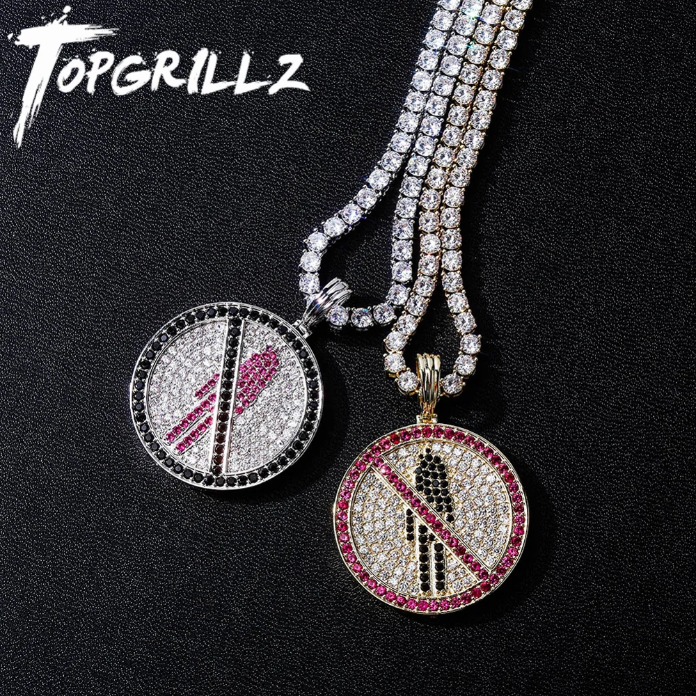 TOPGRILLZ-collar con colgante de circonia cúbica, cadena de tenis de 4mm, estilo Hip Hop, con logotipo de la marca Travis Scott