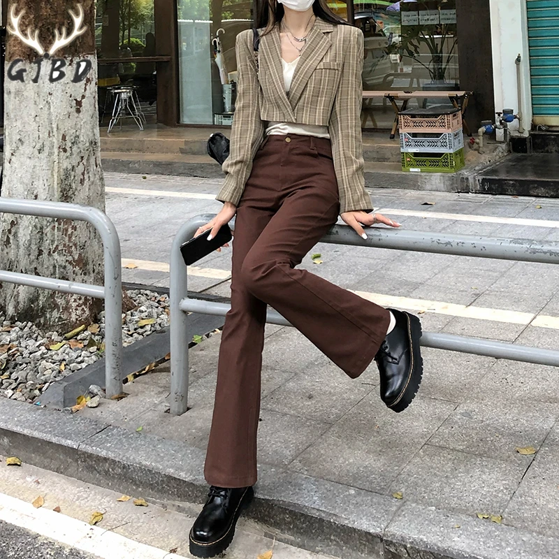 Vintage Brown Women's Jeans Streetwear High Waist Straight Denim Pants Baggy Korean Fashion Girl Mom Cowboy Jean Flared Trou