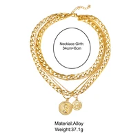 fashion multi layer pendant necklace for women round shape nacklace with women avatar zinc alloy thick clavicle chain jewelry