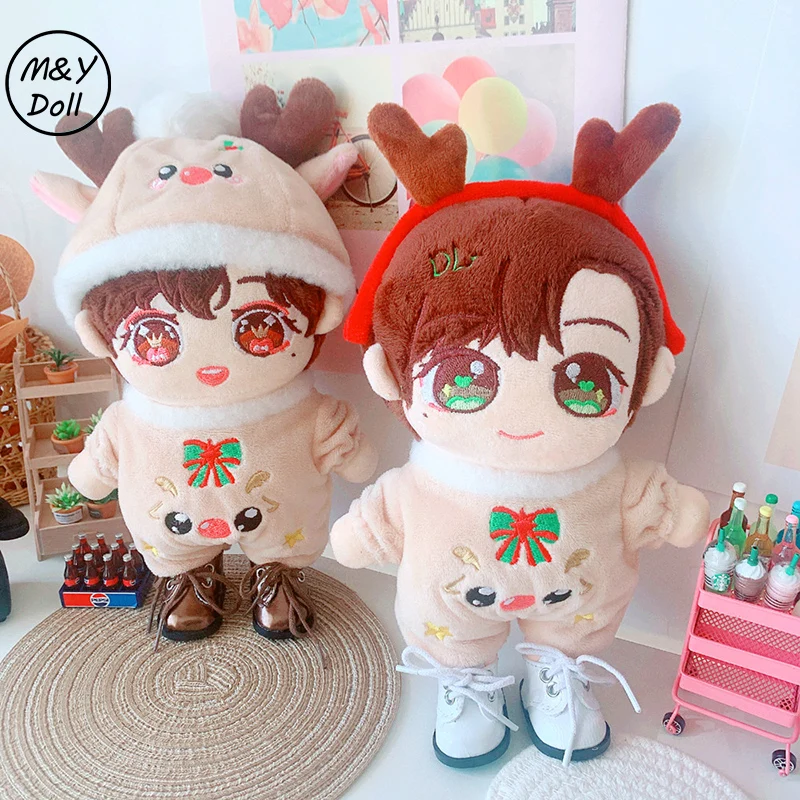 

20CM Doll Clothes Christmas Elk Moose Kpop Idol Lisa Jennie Sean Xiao Zhan Wang Yibo JIMIN SUGA KIM Plush Toy Dolls Accessories