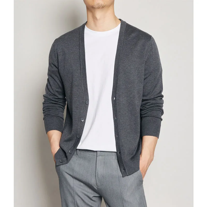 Кардиган мужской однотонный вязаный модный брендовый кардиган Повседневный