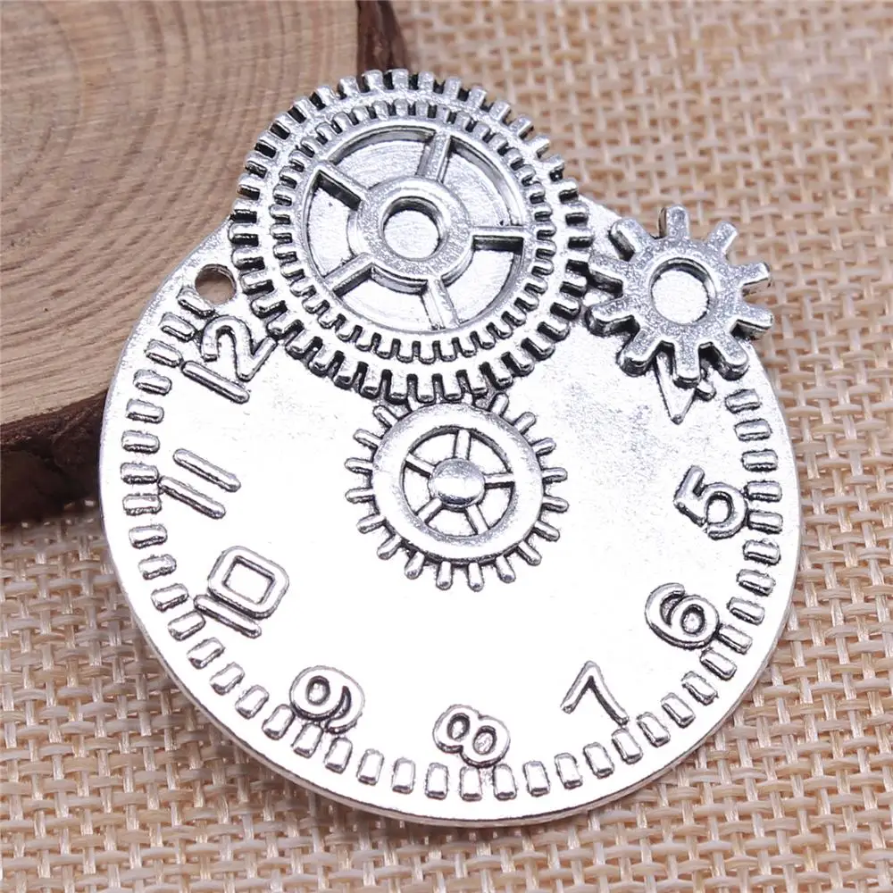 

Handmade Pendants For Jewelry Accessories 2pcs Gear Clock Charms 45x42mm Antique Silver Plated