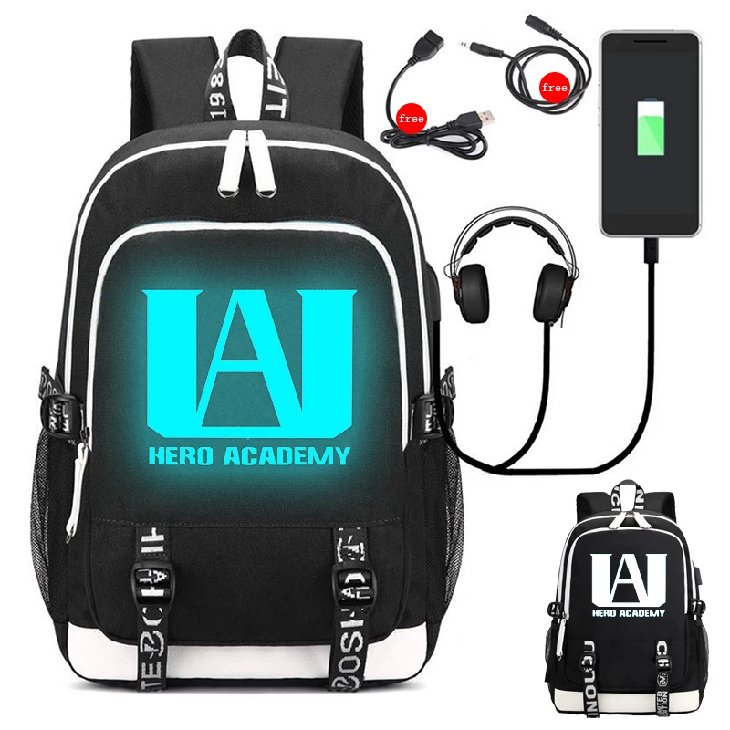 

My Hero Academia Luminous Backpack Multifunction USB Charge Backpack for Teens Travel Rucksack Laptop Bag Girls Boys School Bags