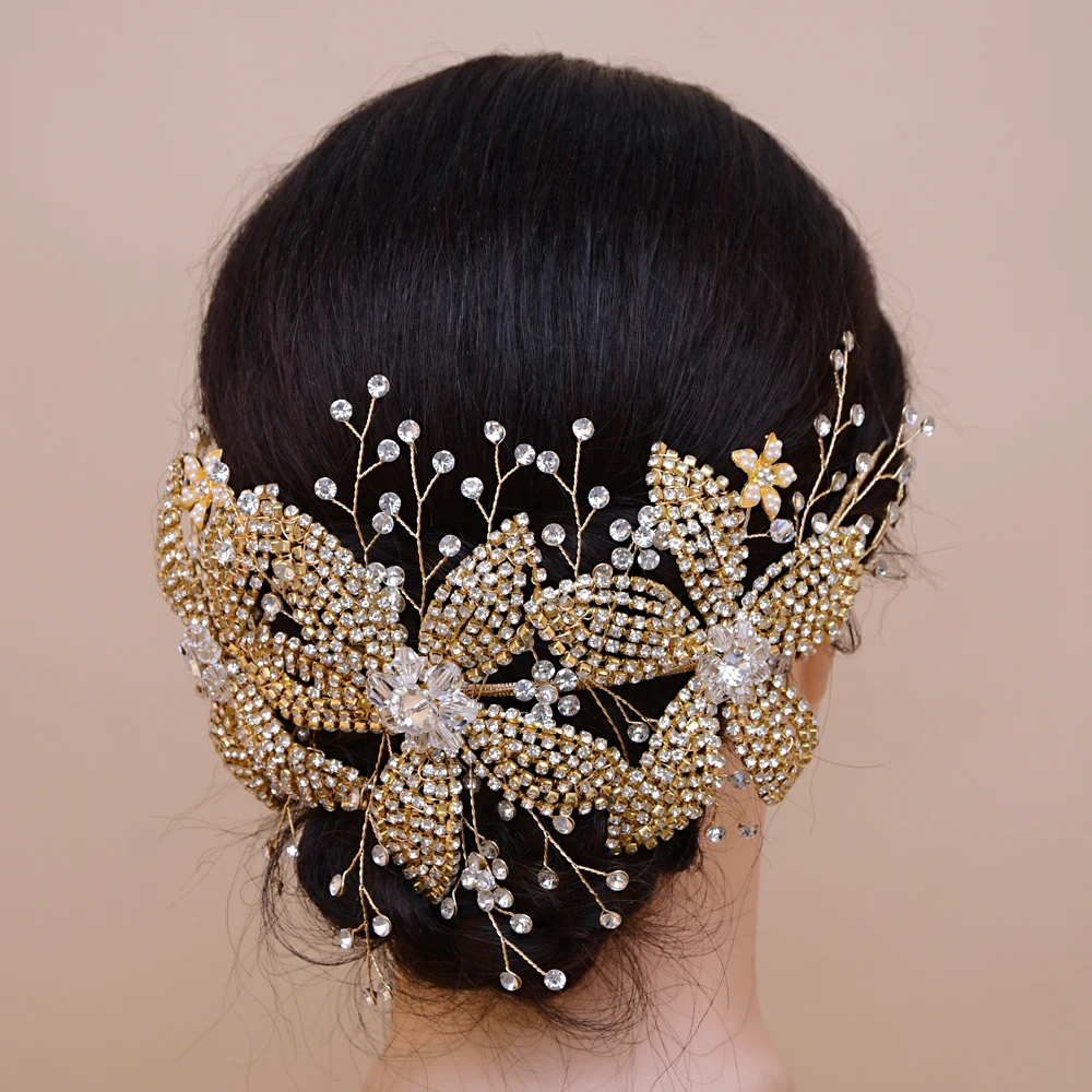 

TRiXY H252-G Роскошная золотая свадебная корона тиара Стразы Свадебные украшения для волос золотые свадебные аксессуары хрустальный свадебный ...