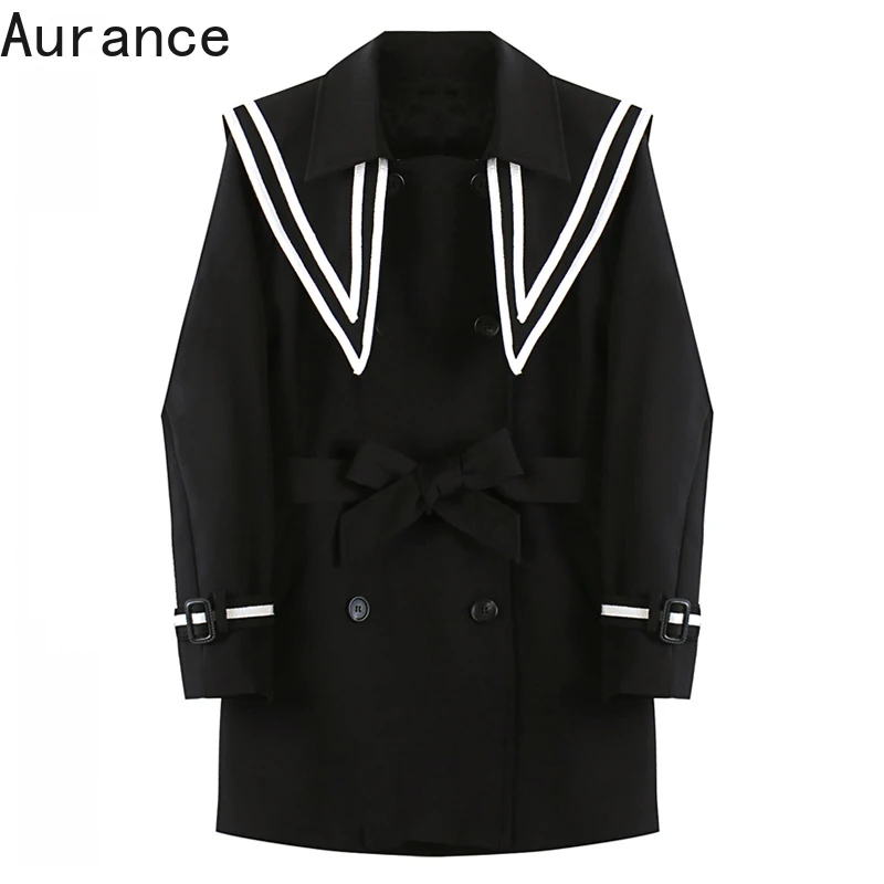 

[Aurance] Women Long Sleeve Loose Black Contrast Color Striped Blazer New Lapel Fit Jacket Fashion Tide Spring Clothing 2021