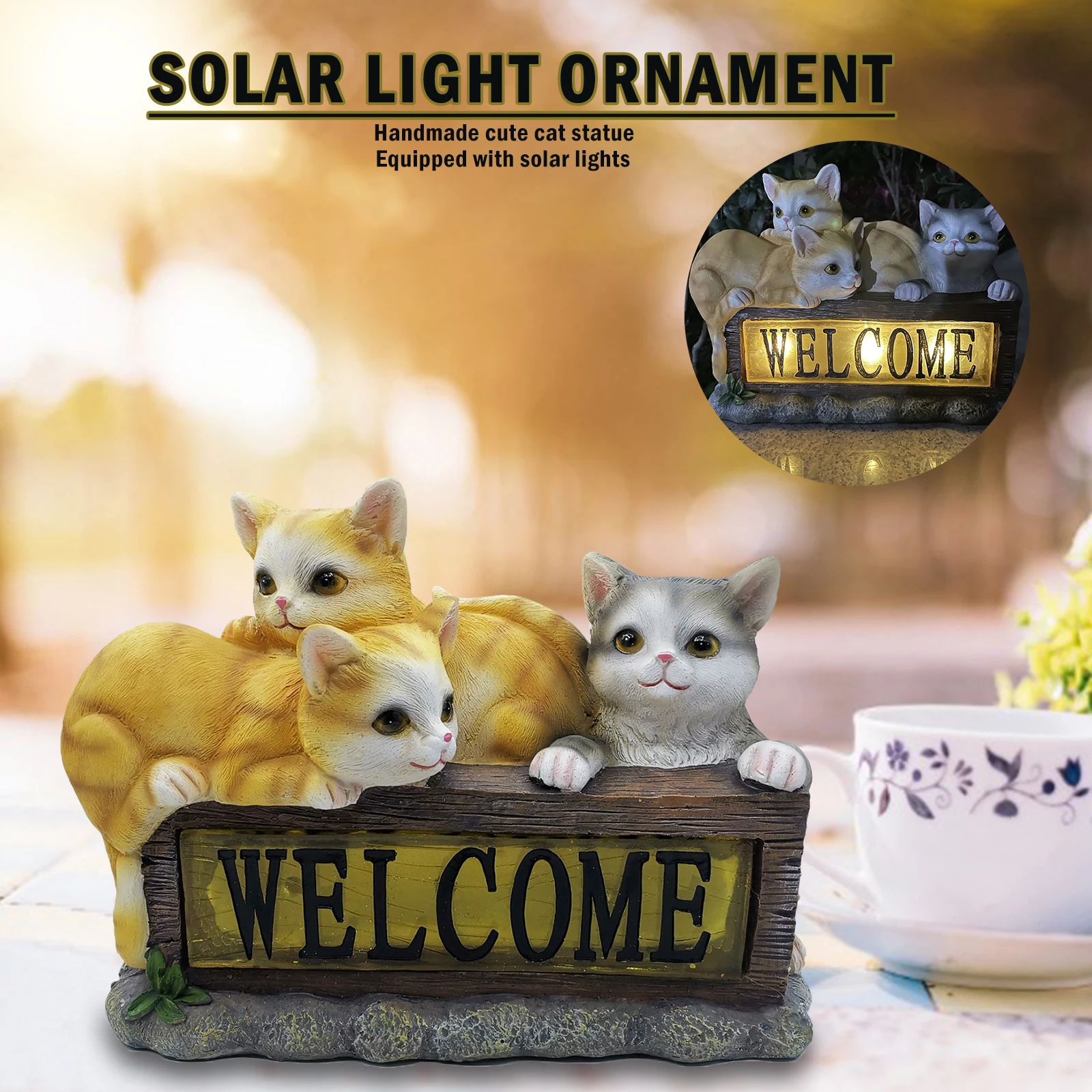 

Светильник на солнечной батарее с приветственными знаками, фигурные светильники из смолы для котят, наружное садовое художественное украш...