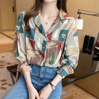 foreign trade shirt womens autumn new european and american printing long sleeve loose pullover chiffon top