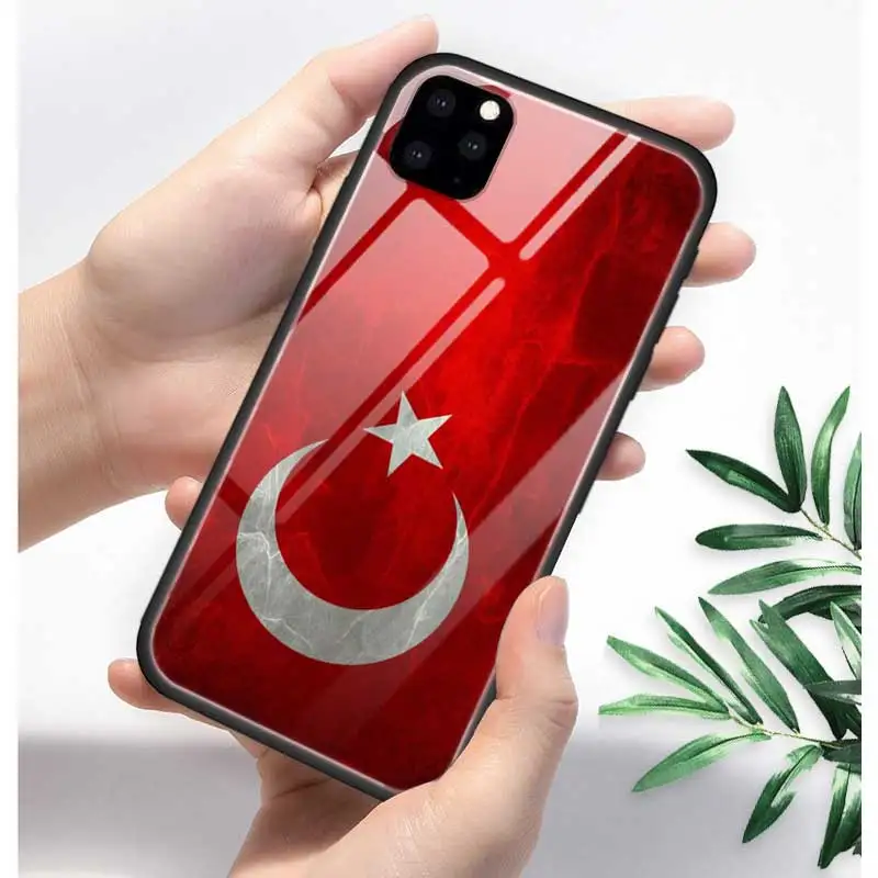 Турция турецкий чехол с флагом для Apple iphone 11 Pro XR XS Max X 7 8 6 6S Plus закаленное стекло+ черный силиконовый чехол для телефона Coque Sac