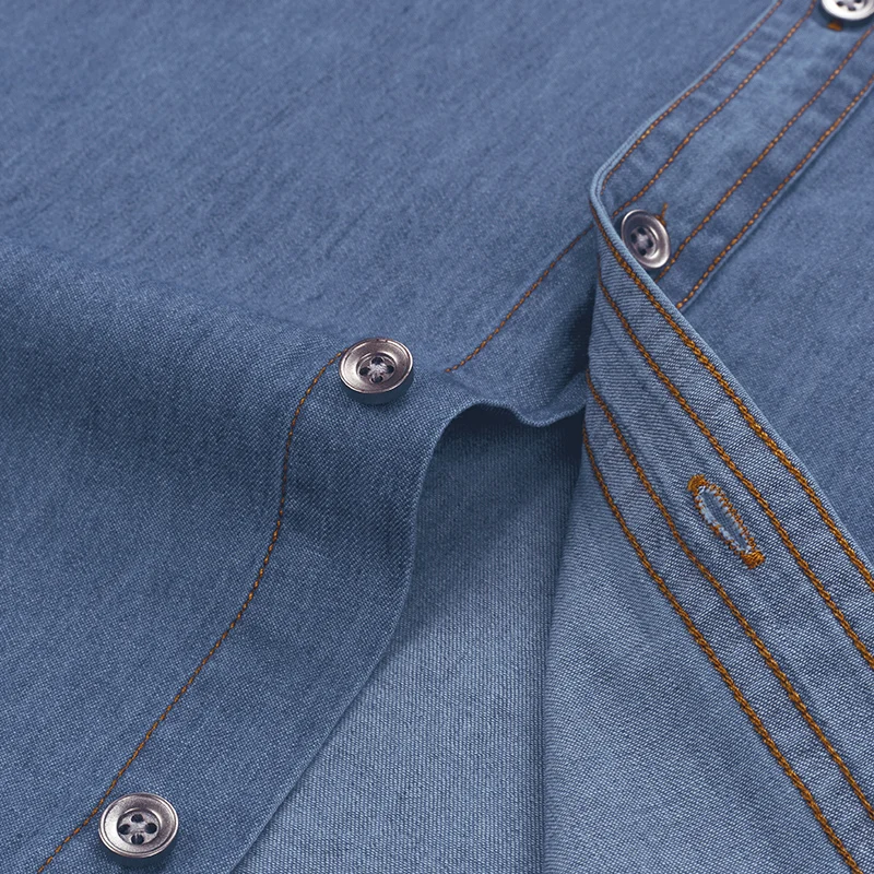 

100% Cotton Denim Shirt Men Full Sleeve Thin Casual Regular Fit males leisure Overshirts for Men Soft Comfortable New pocket top