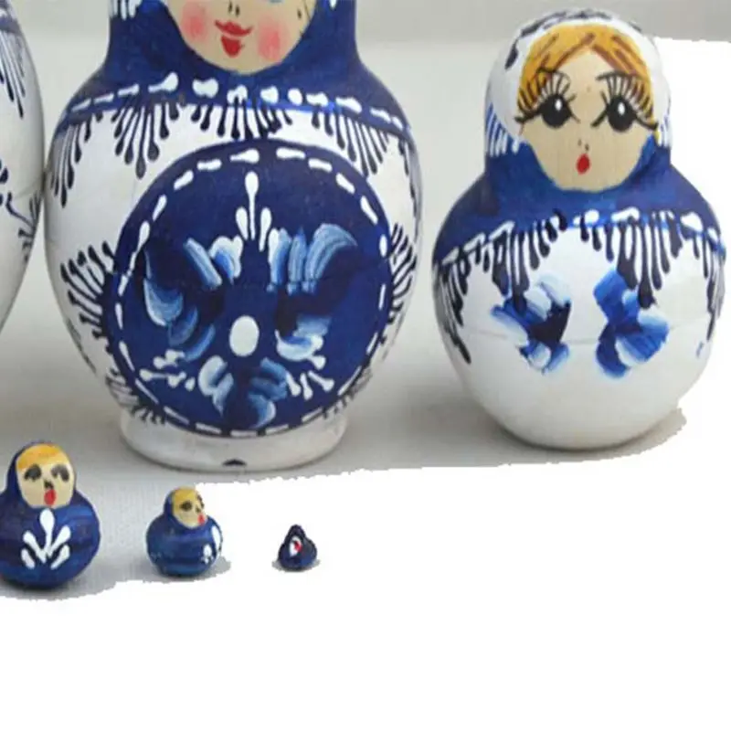 10pcs/set Painted Russian Matryoshka Blue and White Porcelain Pot-bellied Doll | Игрушки и хобби