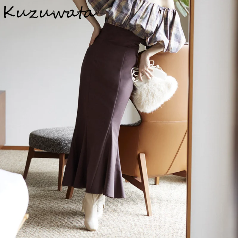 Юбка Русалка Kuzuwata женская с высокой талией Однотонная юбка в винтажном стиле