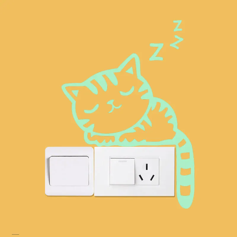 

Greenlight Luminous Switch Sticker Home Room Decor Cartoon Glowing Wall Stickers Dark Glow Decoration Sticker Cat Cute Creative