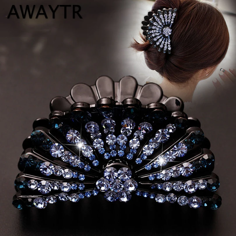 

AWAYTR Large Size Women Vintage Rhinestone Hair Claw Crab Clips Crystal Clamps Hairpin Bow Knot Hair Clip Hair Accessories Girls