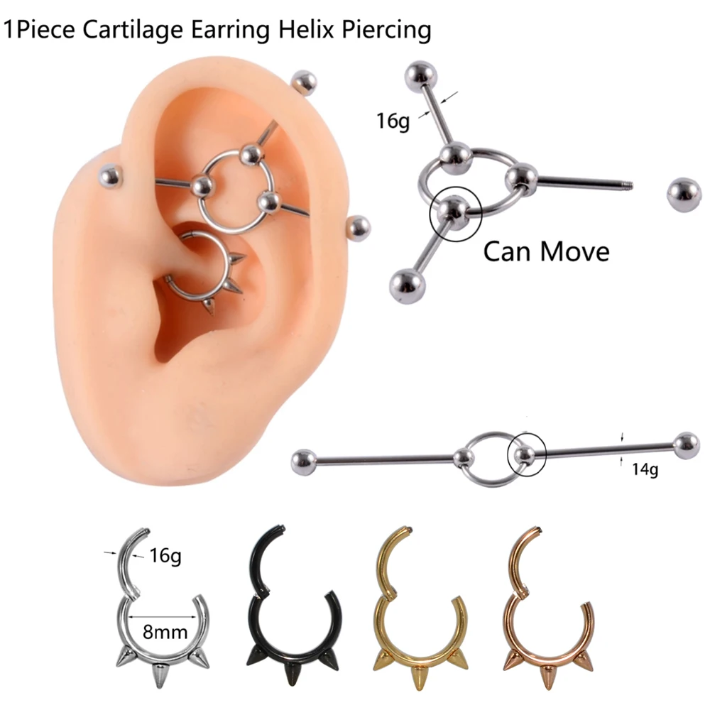 

1Pc Surgical Steel Industrial Barbell Ring Can Move Cartilage Earring Helix Stud for Women Tragus Body Piercing Jewelry