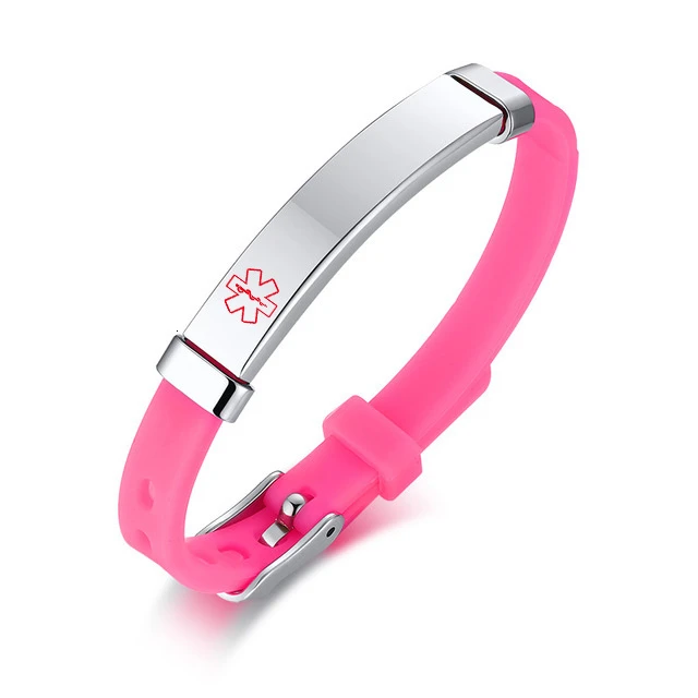 medical pink Пользовательские детские SOS ID силиконовые браслеты резиновые бренды имя, номер телефона Дата Регулируемый ребенок Персонализированные для мальчиков детей девочек - Окраска металла: medical pink