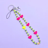 fluorescent color heart exaggerated mobile phone chain accessories female key chain bag chains bracelet lanyard