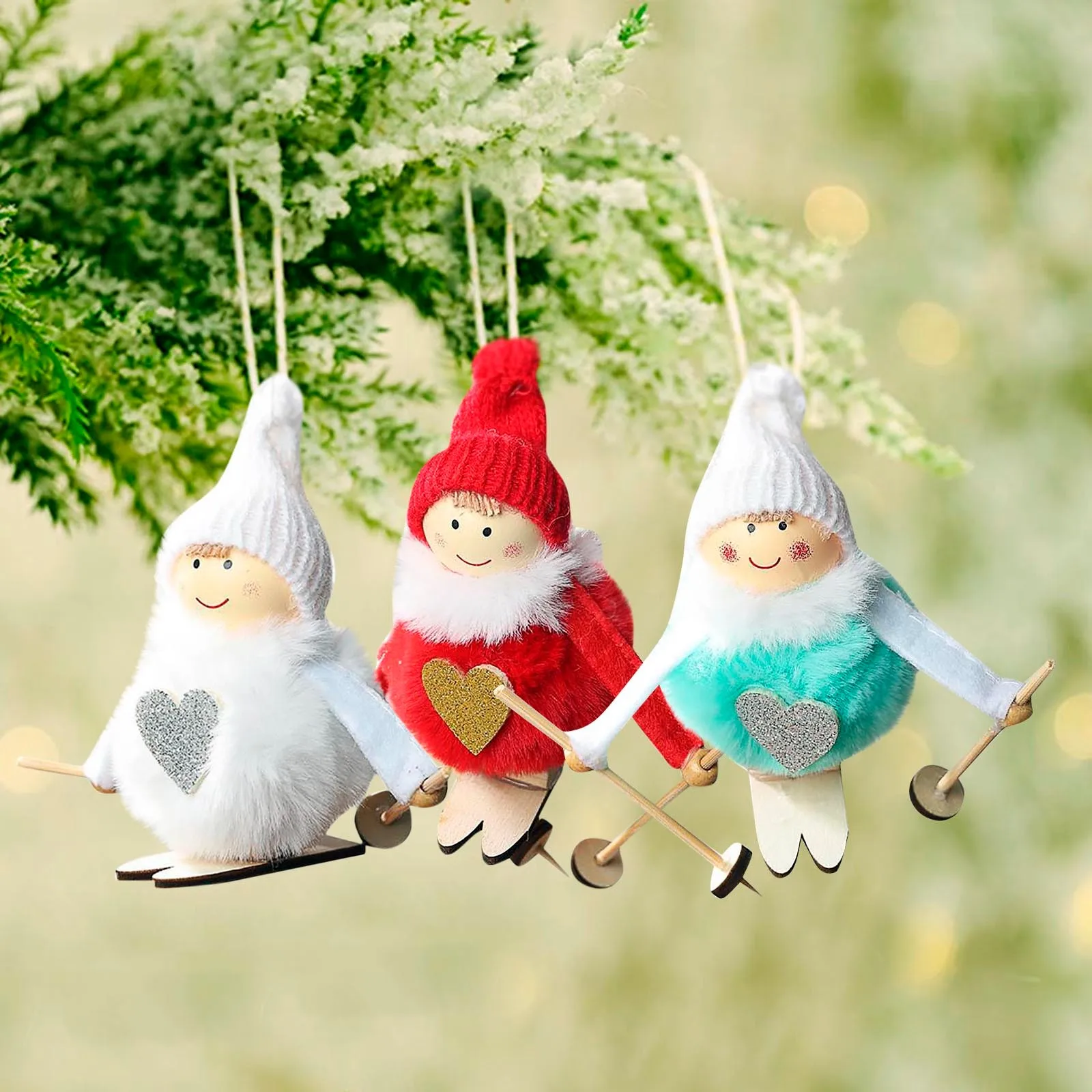 

3PC Christmas Tree Decoration Stuffed TPendant Wool Feather Ski Doll Toy Pendant Pendant Home Decoration Accessories Plush Toy