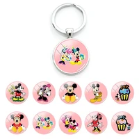 disney cute mickey mouse couple anime keyring bag car key chain glass pendant cabochon keychains for boys girls jewelry mik79 25