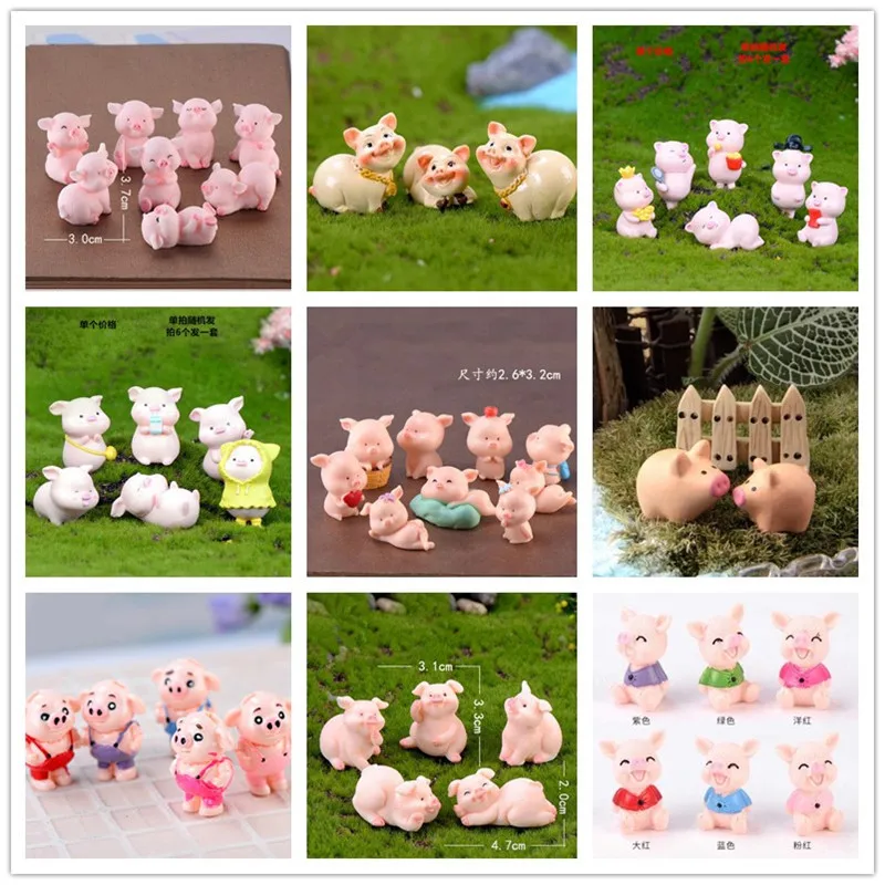 1pcs Miniature mini Cute pig garden figurines fairy house home office desk decoration modern accessories resin miniatures | Дом и сад