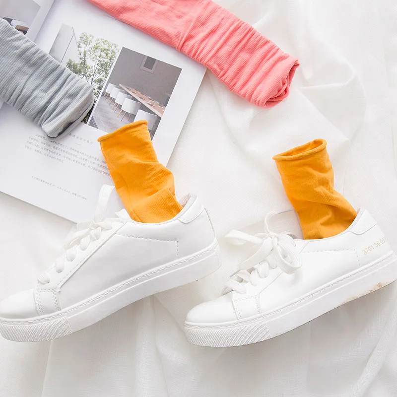 Корейские яркие носки цветные бархатные с ворсом весенне-летние тонкие без пятки