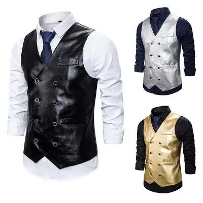 

Men's Suit Vest Spring And Summer New Nightclub Men's Casual Suit Vest European Size Shiny Double-breasted Vest 035