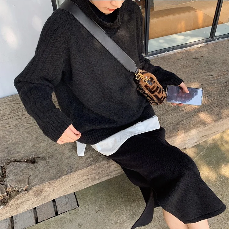 Женский вязаный свитер Свободный Повседневный с высоким воротником пуловер на