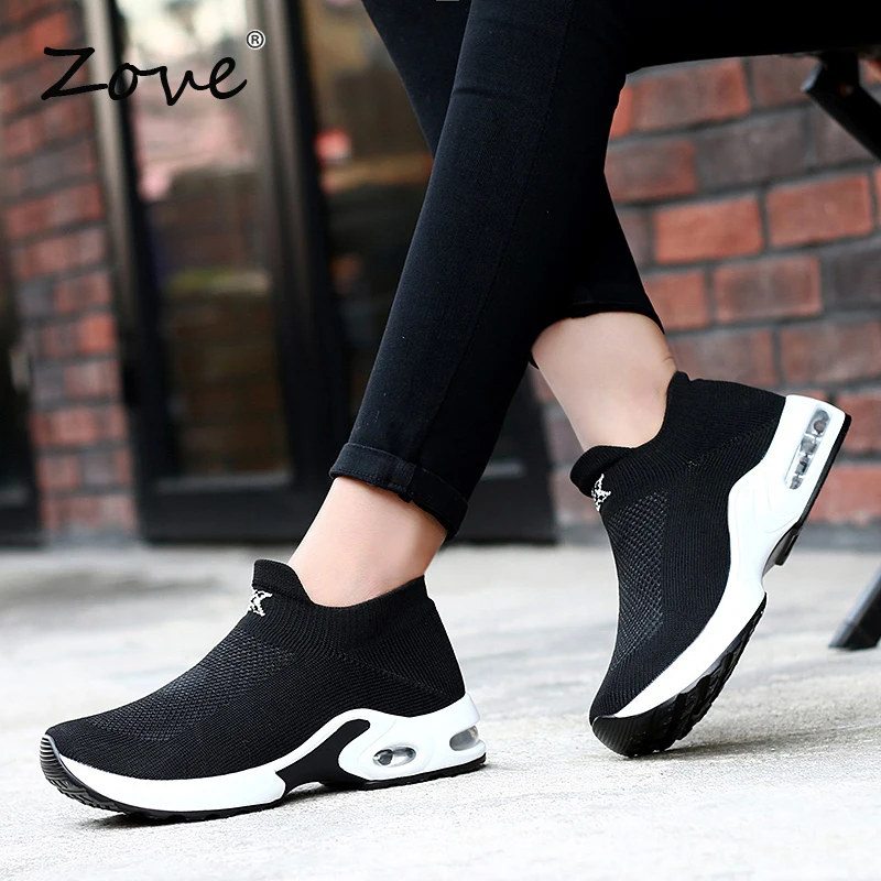 Женские кроссовки на плоской подошве ZOVE дышащие сетчатые Лоферы без шнуровки
