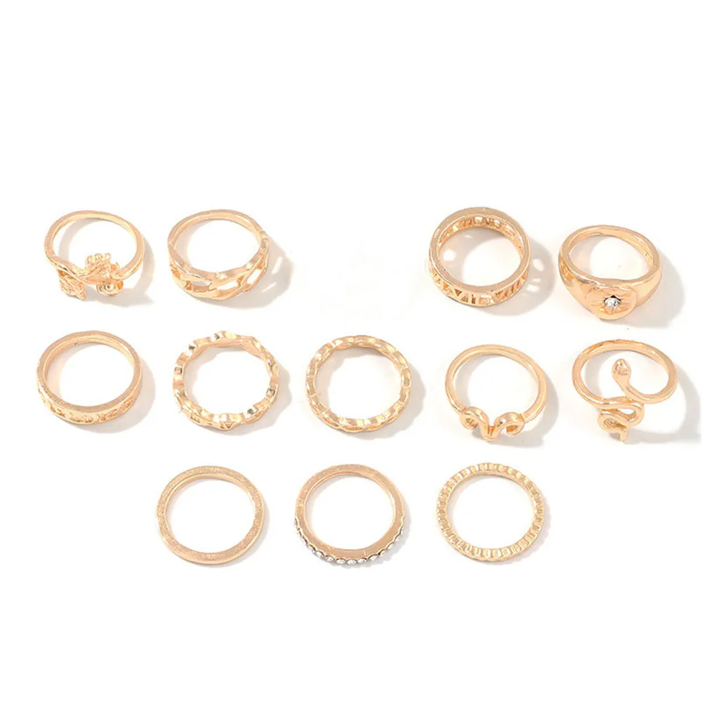 Женский винтажный набор колец MLING 12 шт./компл. с кристаллами из золотого сплава