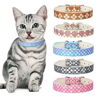 1pc fashion adjustable bling glitter pu leather pet collars kitten cat collar pu leather neck strap safe for dogs pet supplies