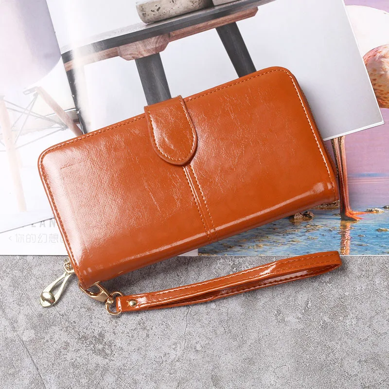 

New Women's Wallet Wax Oil Skin Wallet Money Bag Lady's purse Leather Bag Wallet Card Holder Long Wristlet Clutch Coin Bag