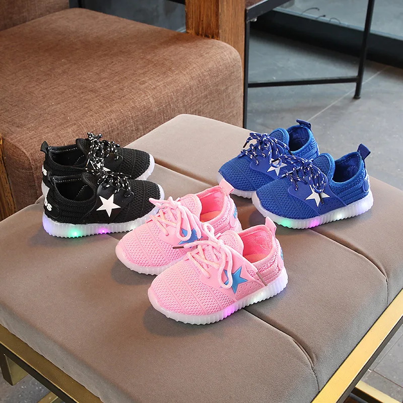 

Kids Sneakers Children Baby Girls Boys Letter Mesh Led Luminous Socks Sport Run Sneakers Shoes Sapato Infantil Light Up Shoes