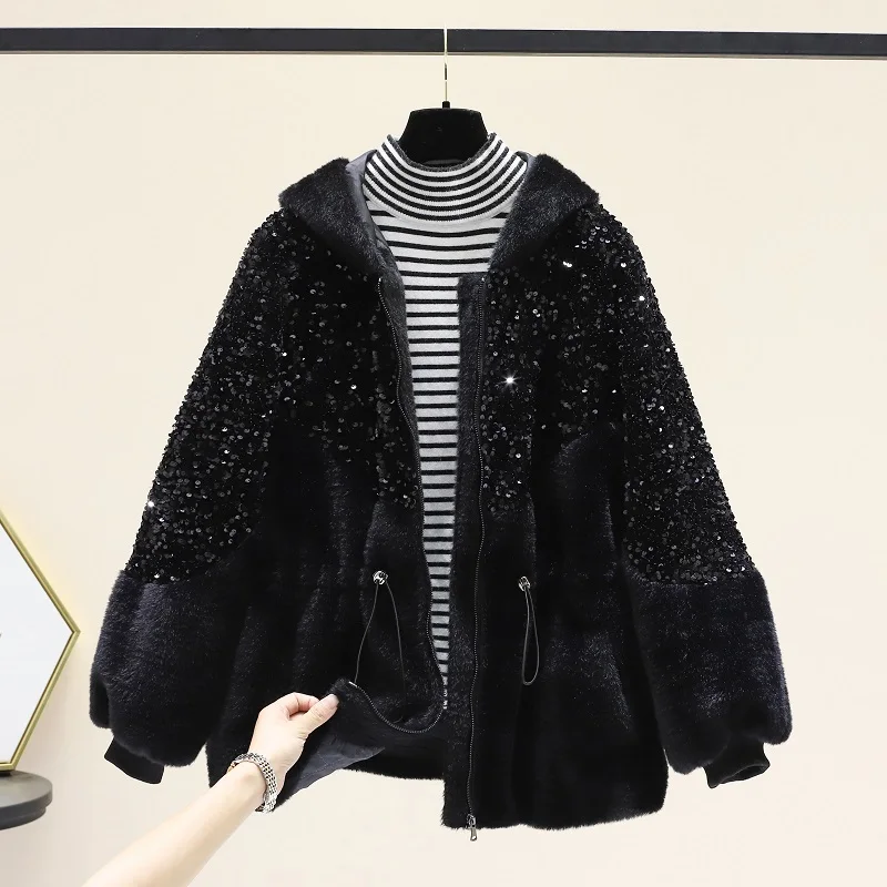 

Осенне-зимнее Модное Новое расшитая блестками куртка с талией, женское свободное утепленное вельветовое пальто в Корейском стиле