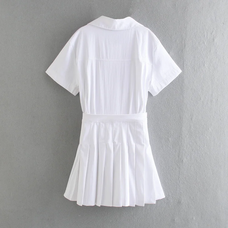 

ZA 2021 Summer Women Folds Dress Fashion Short Sleeve Casual Mini Party Vestido Elegant Turn Down Collar Girls Causal Outfits